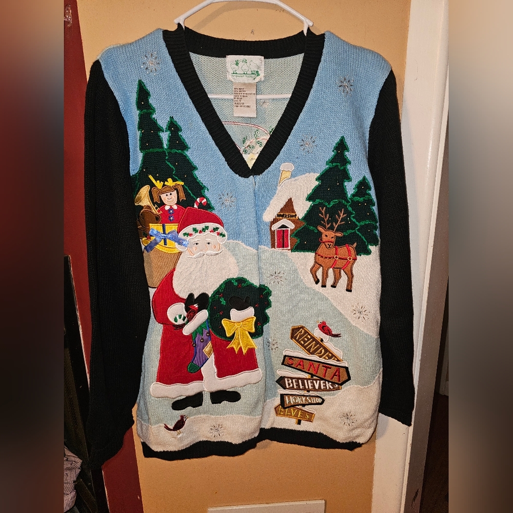 Quacker Factory Christmas Sweater Santa Reindeer NEW SZ S